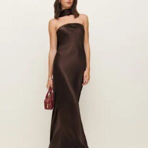 Reformation Oren Silk Dress Brown - Size M